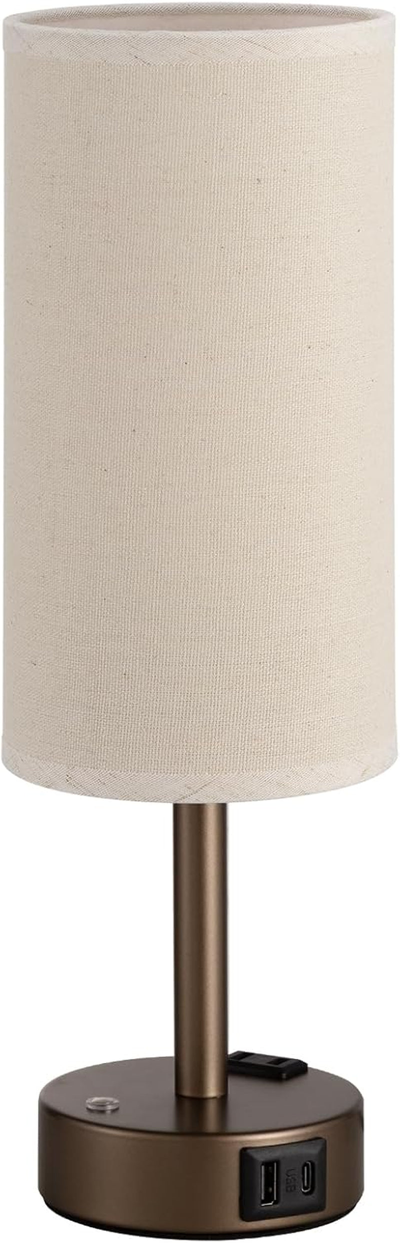 Touch Bedside Table Lamp with Memory - Stepless Dimmable Lamp for Bedroom, Small Nightstand Lamp with Dual USB Charging Ports and AC Outlet, Wood Night Light, Desk Lamp for Nursery (Beige & Brown)