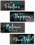 4 Piece Teal Wall Decor Set Inspirational Teal Black Decor for Bedroom Bathroom Women'S Office Motivational Quotes Rustic Rose Wall Art for Home Office Decoration 10X4 Inches