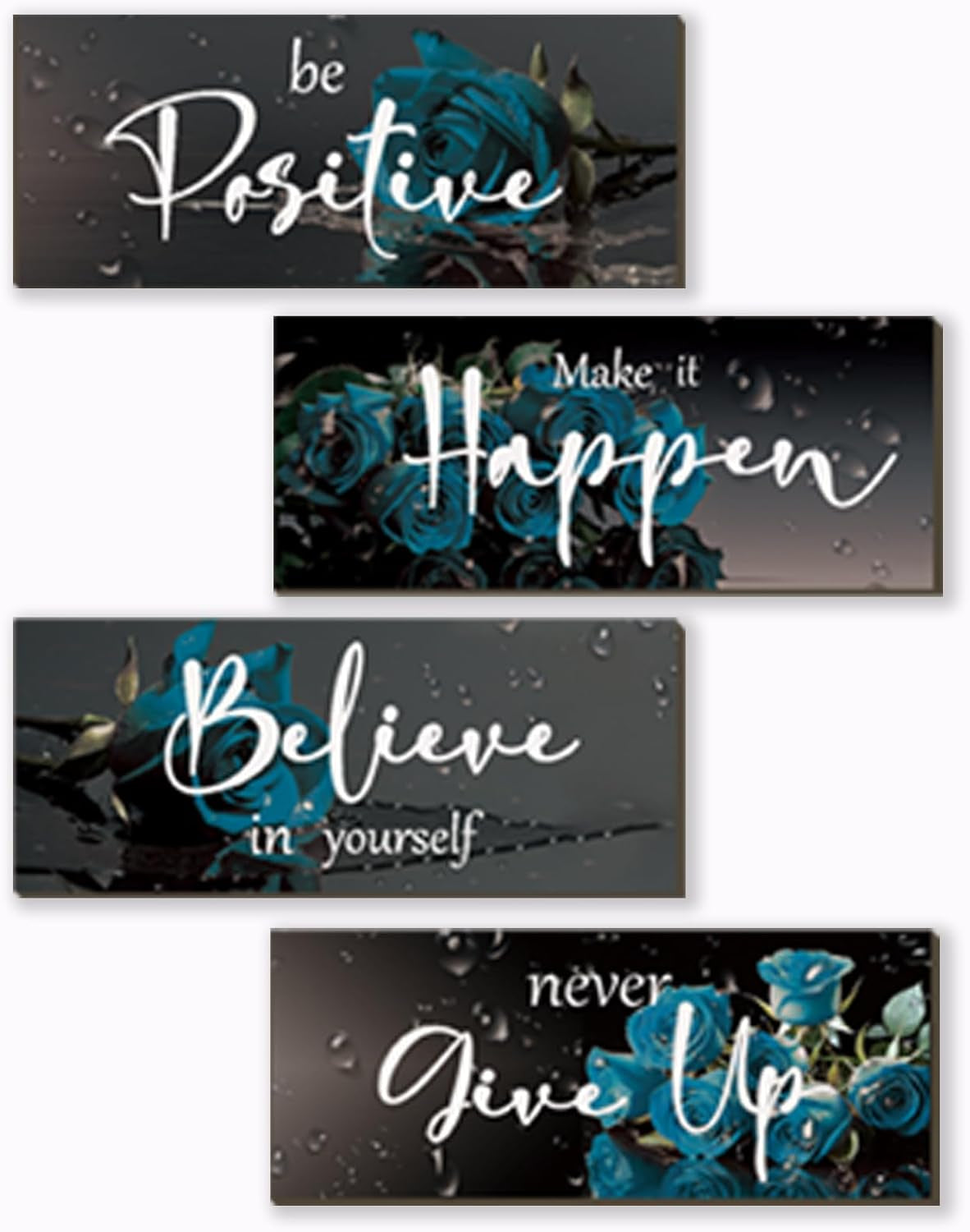 4 Piece Teal Wall Decor Set Inspirational Teal Black Decor for Bedroom Bathroom Women'S Office Motivational Quotes Rustic Rose Wall Art for Home Office Decoration 10X4 Inches